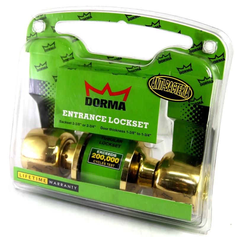 Dorma Entrance Tubular Knob Lockset TA1 Demen Finishes US3 Standard Polished Brass